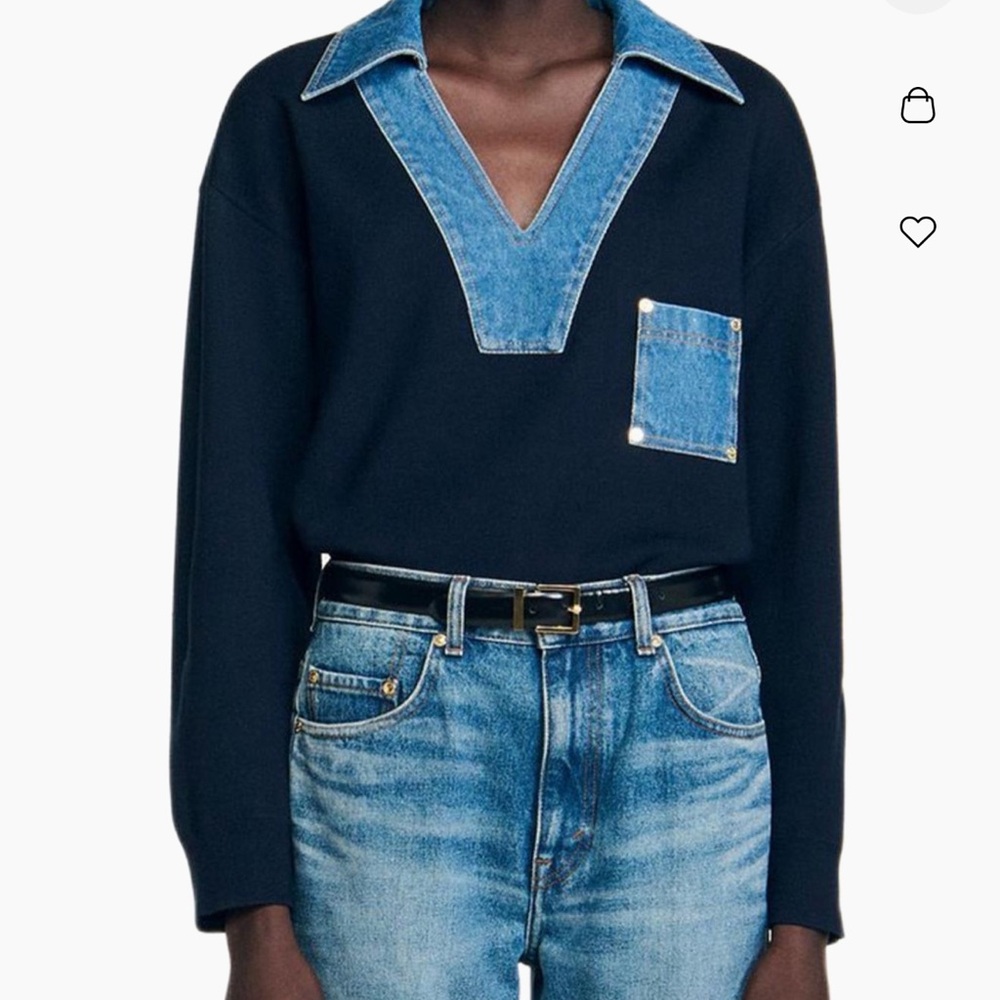 Sandro sweater with denim details medium - Picture 2 of 5